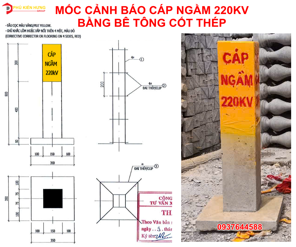 2025-01-22_Mốc cảnh báo cáp ngầm 220KV bằng bê tông cốt thép