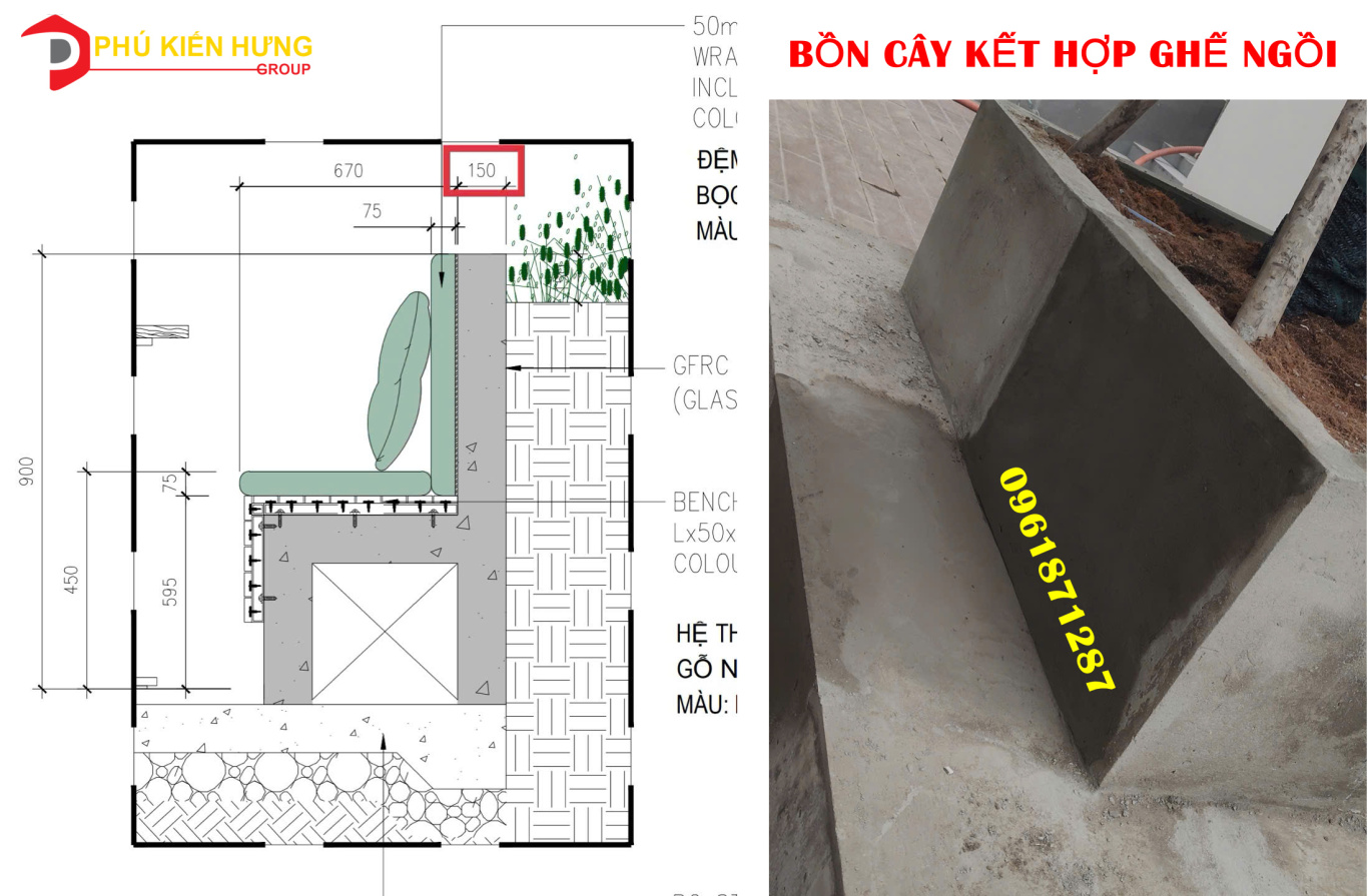 BỒN CHẬU CÓ GHẾ NGỒI ĐÚC SẴN