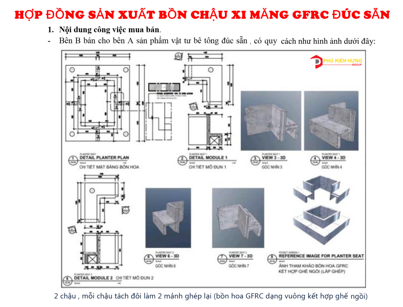 HỢP ĐỒNG SẢN XUẤT CHẬU XI MĂNG GFRC