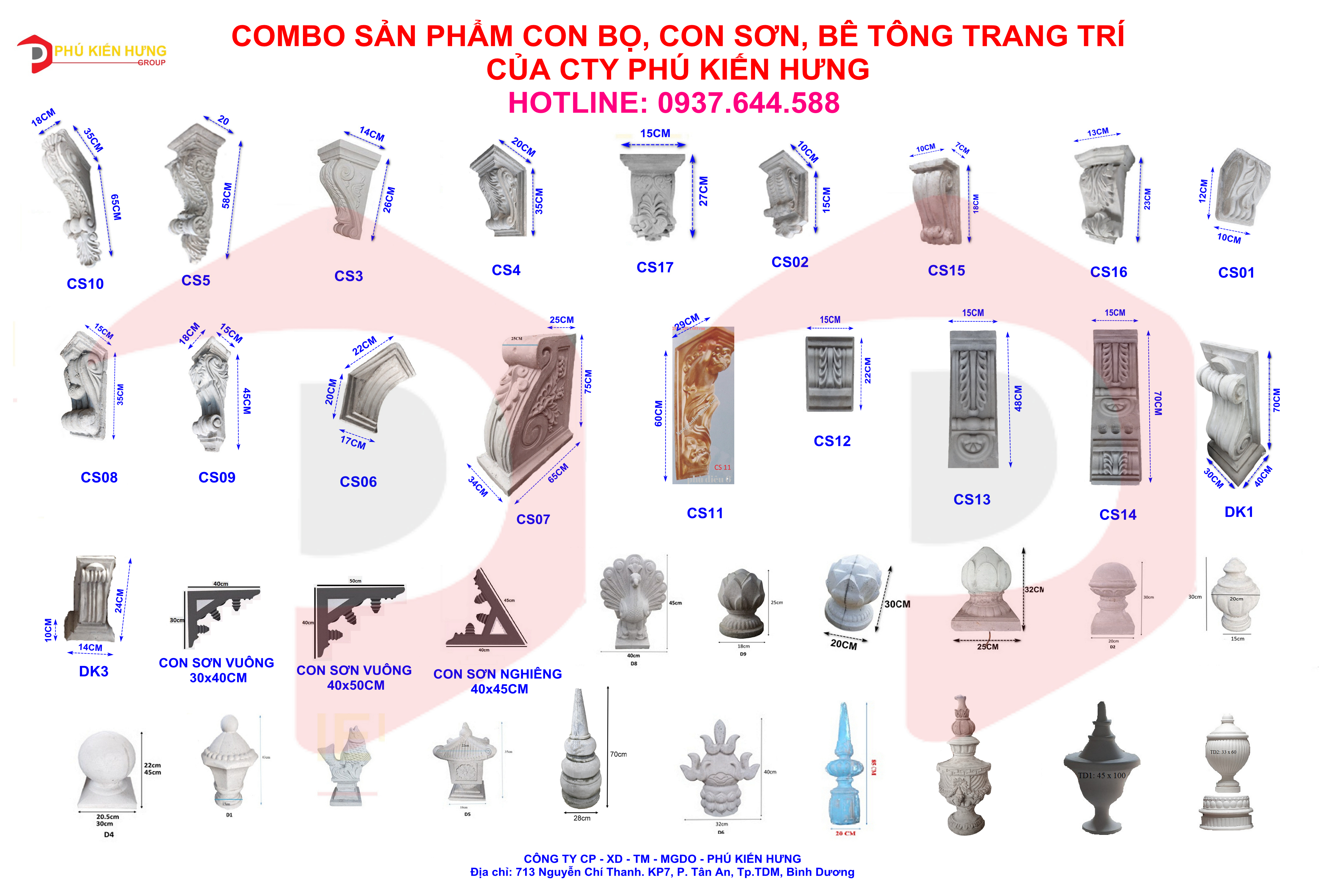 Tổng hợp các mẫu con bọ, con sơn, bóng đèn bê tông của công ty Phú Kiến Hưng