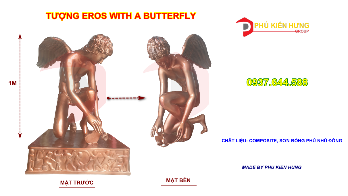 Tượng Eros with a Butterfly, H1m, Composite